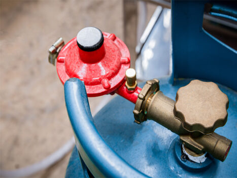 red regulator and blue LPG tank for gas industry
